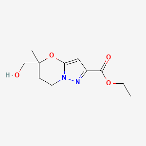 molecular formula C11H16N2O4 B12939915 Ethyl 5-(hydroxymethyl)-5-methyl-6,7-dihydro-5H-pyrazolo[5,1-b][1,3]oxazine-2-carboxylate 