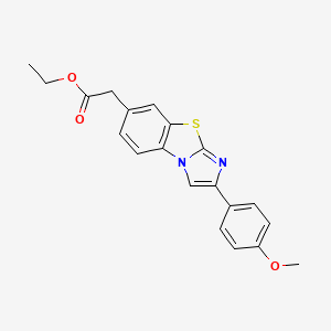 molecular formula C20H18N2O3S B12940379 Ethyl (2-(4-methoxyphenyl)imidazo(2,1-b)(1,3)benzothiazol-7-yl)acetate CAS No. 81950-30-3