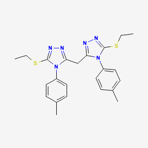 molecular formula C23H26N6S2 B12940525 Bis(5-(ethylthio)-4-(p-tolyl)-4H-1,2,4-triazol-3-yl)methane CAS No. 62575-58-0