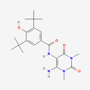 molecular formula C21H30N4O4 B12943672 N-(6-Amino-1,3-dimethyl-2,4-dioxo-1,2,3,4-tetrahydropyrimidin-5-yl)-3,5-di-tert-butyl-4-hydroxybenzamide CAS No. 595558-79-5