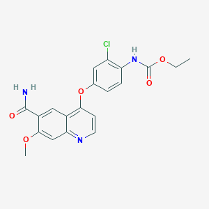 molecular formula C20H18ClN3O5 B12944755 Ethyl (4-((6-carbamoyl-7-methoxyquinolin-4-yl)oxy)-2-chlorophenyl)carbamate 