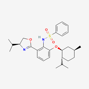 molecular formula C28H38N2O4S B12944878 N-(2-((S)-4-Isopropyl-4,5-dihydrooxazol-2-yl)-6-(((1S,2R,5S)-2-isopropyl-5-methylcyclohexyl)oxy)phenyl)benzenesulfonamide 