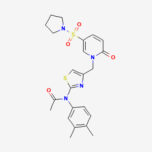 molecular formula C23H26N4O4S2 B12952685 N-(3,4-Dimethylphenyl)-N-(4-((2-oxo-5-(pyrrolidin-1-ylsulfonyl)pyridin-1(2H)-yl)methyl)thiazol-2-yl)acetamide 