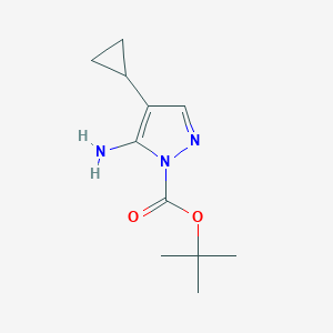 molecular formula C11H17N3O2 B12958679 Tert-butyl 5-amino-4-cyclopropyl-1H-pyrazole-1-carboxylate 