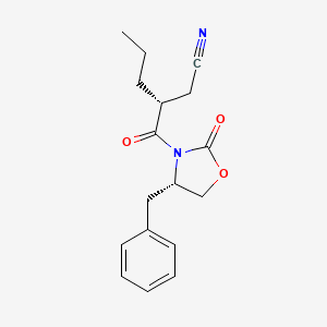 molecular formula C17H20N2O3 B12959040 (R)-3-((S)-4-Benzyl-2-oxooxazolidine-3-carbonyl)hexanenitrile 