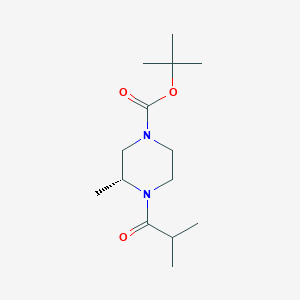 molecular formula C14H26N2O3 B12960663 tert-Butyl (R)-4-isobutyryl-3-methylpiperazine-1-carboxylate 