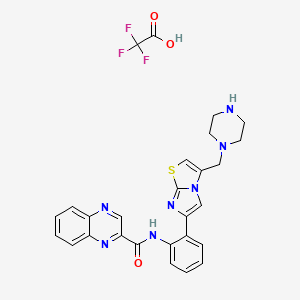 molecular formula C27H24F3N7O3S B12962856 N-[2-[3-(piperazin-1-ylmethyl)imidazo[2,1-b][1,3]thiazol-6-yl]phenyl]quinoxaline-2-carboxamide;2,2,2-trifluoroacetic acid 