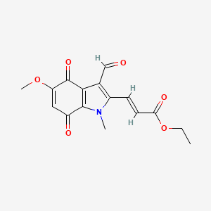 molecular formula C16H15NO6 B12963289 ethyl (E)-3-(3-formyl-5-methoxy-1-methyl-4,7-dioxo-4,7-dihydro-1H-indol-2-yl)acrylate 