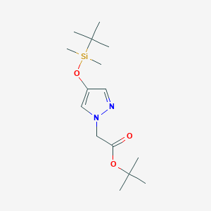 molecular formula C15H28N2O3Si B12966380 Tert-butyl 2-[4-(tert-butyldimethylsilyloxy)pyrazol-1-yl]acetate 