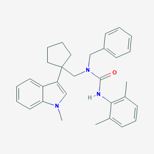 molecular formula C31H35N3O B129675 Urea, N'-(2,6-dimethylphenyl)-N-((1-(1-methyl-1H-indol-3-yl)cyclopentyl)methyl)-N-(phenylmethyl)- CAS No. 145131-55-1