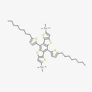 molecular formula C44H58S6Sn2 B12967735 [2,11-Bis(5-octylthiophen-2-yl)-15-trimethylstannyl-5,9,14,18-tetrathiapentacyclo[10.6.0.03,10.04,8.013,17]octadeca-1(12),2,4(8),6,10,13(17),15-heptaen-6-yl]-trimethylstannane 