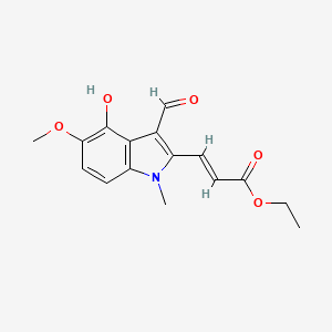 molecular formula C16H17NO5 B12968245 ethyl (E)-3-(3-formyl-4-hydroxy-5-methoxy-1-methyl-1H-indol-2-yl)acrylate 