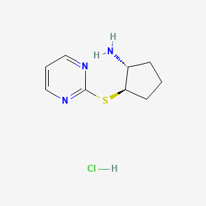 molecular formula C9H14ClN3S B12968331 (1R,2R)-2-(Pyrimidin-2-ylthio)cyclopentanamine hydrochloride CAS No. 1245649-62-0