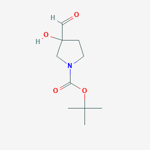 molecular formula C10H17NO4 B12968332 Tert-butyl 3-formyl-3-hydroxypyrrolidine-1-carboxylate 
