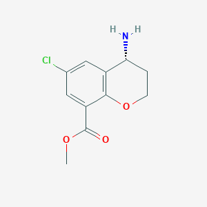 molecular formula C11H12ClNO3 B12969238 Methyl (r)-4-amino-6-chlorochromane-8-carboxylate hydrochloride 