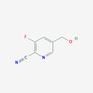 molecular formula C7H5FN2O B12969295 3-Fluoro-5-(hydroxymethyl)picolinonitrile 