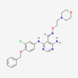 molecular formula C24H27ClN6O3 B12969761 (E)-4-Amino-6-((4-(benzyloxy)-3-chlorophenyl)amino)pyrimidine-5-carbaldehyde O-(2-morpholinoethyl) oxime 