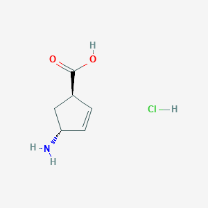 molecular formula C6H10ClNO2 B12970029 Rel-(1R,4R)-4-aminocyclopent-2-ene-1-carboxylic acid hydrochloride 