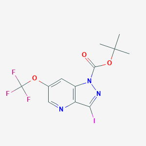 molecular formula C12H11F3IN3O3 B12970291 tert-Butyl 3-iodo-6-(trifluoromethoxy)-1H-pyrazolo[4,3-b]pyridine-1-carboxylate 