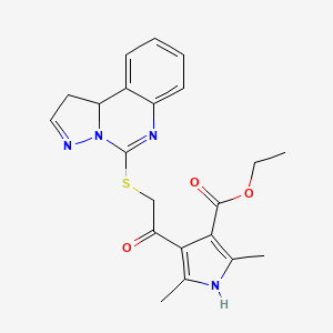 molecular formula C21H22N4O3S B12970747 Ethyl 4-(2-((1,10b-dihydropyrazolo[1,5-c]quinazolin-5-yl)thio)acetyl)-2,5-dimethyl-1H-pyrrole-3-carboxylate 