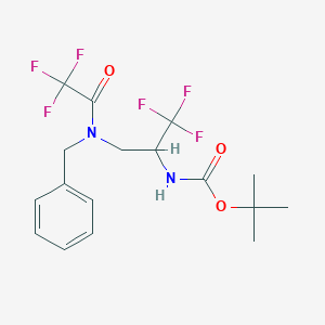 molecular formula C17H20F6N2O3 B12971036 Tert-butyl(3-(N-benzyl-2,2,2-trifluoroacetamido)-1,1,1-trifluoropropan-2-YL)carbamate 