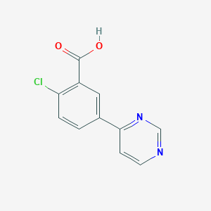 molecular formula C11H7ClN2O2 B12971236 2-Chloro-5-(pyrimidin-4-YL)benzoic acid 