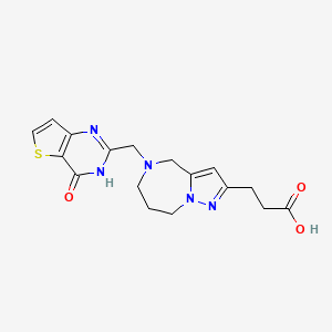 molecular formula C17H19N5O3S B12971276 3-(5-((4-Oxo-3,4-dihydrothieno[3,2-d]pyrimidin-2-yl)methyl)-5,6,7,8-tetrahydro-4H-pyrazolo[1,5-a][1,4]diazepin-2-yl)propanoic acid 