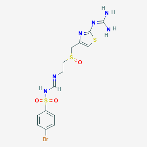 molecular formula C14H17BrN6O3S3 B129714 N-(4-bromophenyl)sulfonyl-N'-[2-[[2-(diaminomethylideneamino)-1,3-thiazol-4-yl]methylsulfinyl]ethyl]methanimidamide CAS No. 152675-30-4