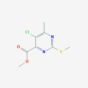 molecular formula C8H9ClN2O2S B12971539 Methyl 5-chloro-6-methyl-2-methylsulfanylpyrimidine-4-carboxylate 