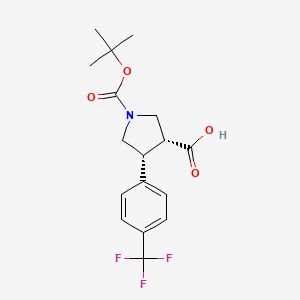 molecular formula C17H20F3NO4 B12971910 rel-(3R,4R)-1-(tert-butoxycarbonyl)-4-(4-(trifluoromethyl)phenyl)pyrrolidine-3-carboxylic acid 
