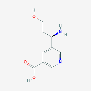 molecular formula C9H12N2O3 B12971972 (R)-5-(1-Amino-3-hydroxypropyl)nicotinic acid 