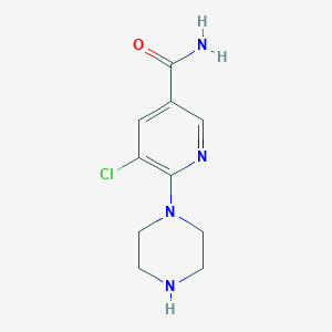 molecular formula C10H13ClN4O B12972793 5-Chloro-6-(piperazin-1-yl)nicotinamide 