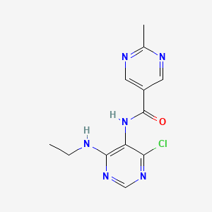 molecular formula C12H13ClN6O B12973277 N-(4-chloro-6-(ethylamino)pyrimidin-5-yl)-2-methylpyrimidine-5-carboxamide 