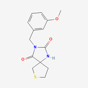 molecular formula C14H16N2O3S B12973429 3-(3-Methoxybenzyl)-7-thia-1,3-diazaspiro[4.4]nonane-2,4-dione 