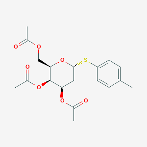 molecular formula C19H24O7S B12973469 (2R,3R,4R,6R)-2-(Acetoxymethyl)-6-(p-tolylthio)tetrahydro-2H-pyran-3,4-diyl diacetate 