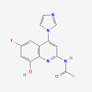 molecular formula C14H11FN4O2 B12973758 N-(6-Fluoro-8-hydroxy-4-(1H-imidazol-1-yl)quinolin-2-yl)acetamide 
