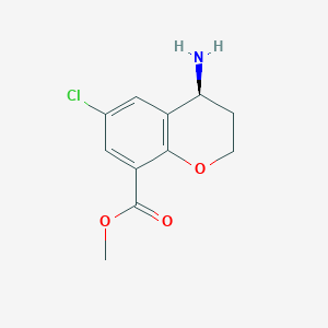molecular formula C11H12ClNO3 B12973880 Methyl (s)-4-amino-6-chlorochromane-8-carboxylate hydrochloride 
