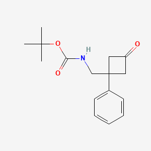 molecular formula C16H21NO3 B12973954 tert-Butyl ((3-oxo-1-phenylcyclobutyl)methyl)carbamate 