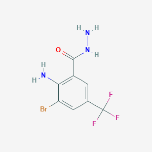 molecular formula C8H7BrF3N3O B12974080 2-Amino-3-bromo-5-(trifluoromethyl)benzohydrazide 