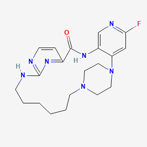 molecular formula C20H26FN7O B12974512 21-Fluoro-2,3,6,7,8,9,10,11-octahydro-5H-1,4-ethano-12,16-nitrilopyrido[3,4-i][1,3,8,11,14]pentaazacycloeicosin-17(18H)-one 