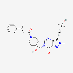 molecular formula C27H33N5O4 B12974670 (R)-6-((4-Hydroxy-1-(3-phenylbutanoyl)piperidin-4-yl)methyl)-3-(3-hydroxy-3-methylbut-1-yn-1-yl)-2-methyl-2H-pyrazolo[4,3-d]pyrimidin-7(6H)-one 