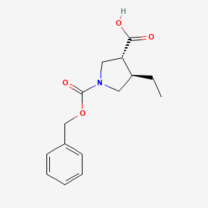molecular formula C15H19NO4 B12975134 (3R,4R)-4-ethyl-1-phenylmethoxycarbonylpyrrolidine-3-carboxylic acid 