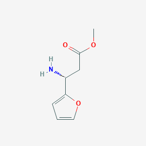 molecular formula C8H11NO3 B12975700 Methyl (3R)-3-amino-3-(furan-2-YL)propanoate 