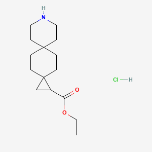 molecular formula C15H26ClNO2 B12975866 Ethyl 9-azadispiro[2.2.56.23]tridecane-1-carboxylate hydrochloride 