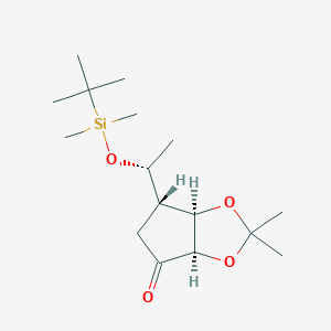 molecular formula C16H30O4Si B12976301 (3AR,6S,6aR)-6-((R)-1-((tert-butyldimethylsilyl)oxy)ethyl)-2,2-dimethyltetrahydro-4H-cyclopenta[d][1,3]dioxol-4-one 