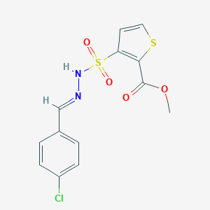 molecular formula C13H11ClN2O4S2 B129770 Methyl 3-((((4-chlorophenyl)methylene)hydrazino)sulfonyl)-2-thiophenecarboxylate CAS No. 145865-79-8
