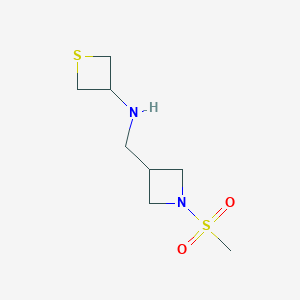 molecular formula C8H16N2O2S2 B12977921 N-((1-(Methylsulfonyl)azetidin-3-yl)methyl)thietan-3-amine 