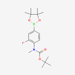 molecular formula C18H27BFNO4 B12978331 tert-Butyl (2-fluoro-4-(4,4,5,5-tetramethyl-1,3,2-dioxaborolan-2-yl)phenyl)(methyl)carbamate 