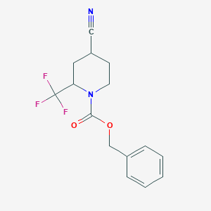 molecular formula C15H15F3N2O2 B12982590 Benzyl 4-cyano-2-(trifluoromethyl)piperidine-1-carboxylate 