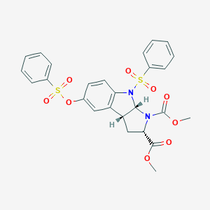 molecular formula C26H24N2O9S2 B129830 Dimethyl (2S,3aS,8bR)-4-(benzenesulfonyl)-7-(benzenesulfonyloxy)-1,2,3a,8b-tetrahydropyrrolo[2,3-b]indole-2,3-dicarboxylate CAS No. 150804-39-0